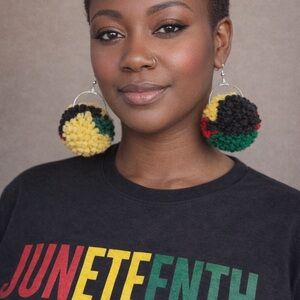 Juneteenth Pom Pom Hoop Earrings